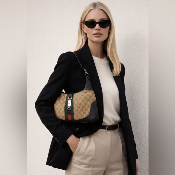 Gucci Jackie O 1961 GG Monogram Web Stripe Hobo Shoulder Bag Vintage Authentic - Picture 3 of 17
